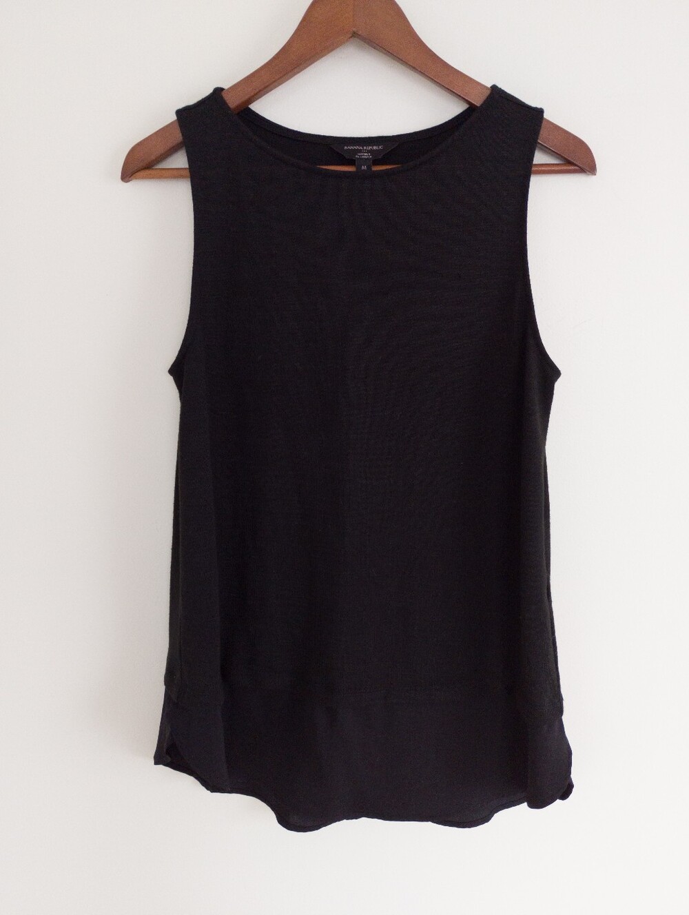 BANANA REPUBLIC Luxespun Mixed Media Tank Top Black Medium Layered Hem High Low